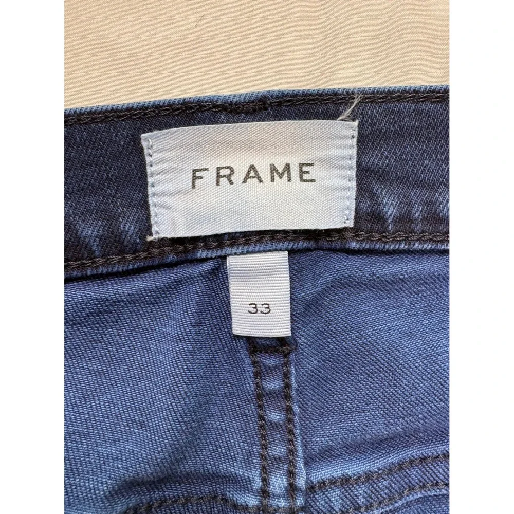 FRAME Le Crop Flare Jeans Women 33 Fiona High Rise Dark Blue Boho Raw Hem Shabby